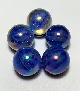 16mm Blue Snowflake Cats Eye Early Ed Glass Marble Players Pk 5 VACOR Cat's Eye - Picture 1 of 4