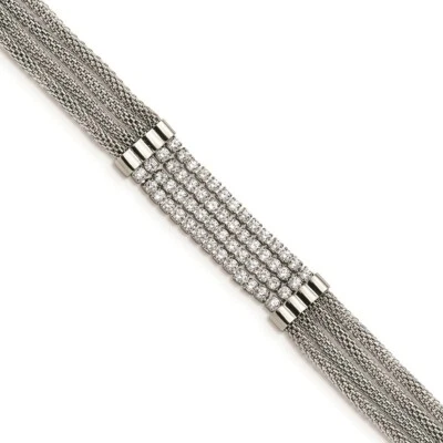 Stainless Steel Polished with CZ Multi Strand w/1.5in ext 6.5in Bracelet - Image 1 of 3