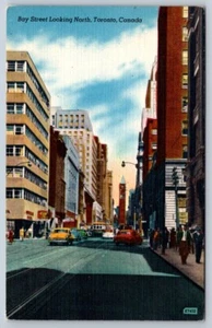 Bay Street Looking North, Toronto Ontario Canada, Vintage Linen Postcard - Picture 1 of 2