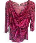 Chaus New York Women’s Size LG Leopard Animal Print Blouse Top Stretch Office