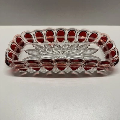 EAPG US Glass Ruby Stained Barred Oval Glass Celery Dish - Image 1 of 4