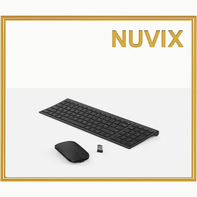 Slim Wireless Keyboard Mouse Set 2.4GHz Silent Combo QWERTY Black - Image 1 of 4