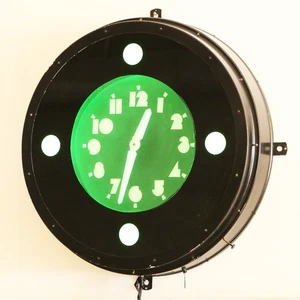 GLO CLOCK GIANT 32" GLASS PANEL VINTAGE ART DECO GLO DIAL GREEN NEON WALL GLOW - Picture 1 of 8