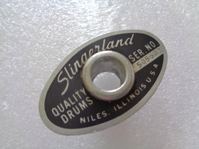 1970s VINTAGE SLINGERLAND  BLACK & SILVER COLOR  BADGE+GROMMET MADE IN NILES USA - Image 1 of 4