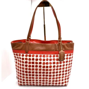 Coach Paint Dot Polka Dot Tote Orange, White, Brown, 38-07 - Picture 1 of 16