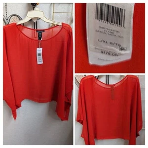 Poncho nuovo con etichette LG/XL Eileen Fisher seta trasparente georgette collo bateau $178 fiamma - Foto 1 di 3
