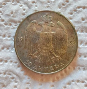 MONETA YUGOSLAVIA 50 DINARI PIETRO II 1938 ARG.g.15 OLD SILVER COIN - Imagen 1 de 2