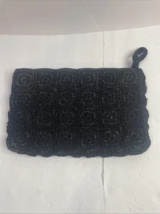 Vtg Women’s Black Knot Cotton Squares Woven Purse HAndbag Clutch Prop Accessory - Picture 1 of 12