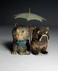 Vintage Heyde Toy Cat Bulldog & Umbrella Display Figure Die Cast Metal 1900