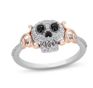 1/5 Ct Black & White Diamond Sugar Skull Anniversary Ring In 925 Sterling Silver - Picture 1 of 9