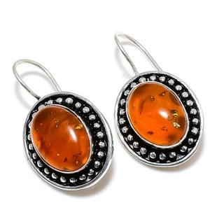 Baltic Amber Gemstone 925 Sterling Silver Jewelry Stud Earring Size 0.75'' - Picture 1 of 1
