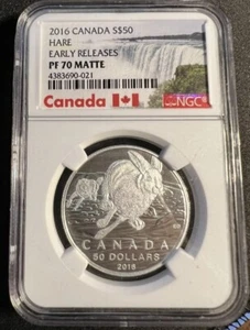 2016 $50 CANADA SILVER NGC PF70 PROOF MATTE HARE! ÈR!!! - Picture 1 of 7
