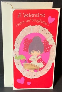 VTG 1976 AGC Valentine Card UNUSED Pretty Girl Sealing Envelope at Desk Pink Red - Picture 1 of 5