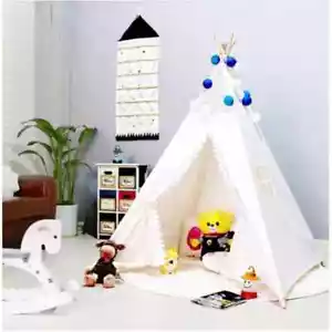 TEEPEE SLEEPOVER TENT KIDS LARGE OUTDOOR/INDOOR PLAY TENTS CANVAS INDIAN WIGWAM - Picture 1 of 8