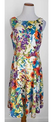 Vestido sin mangas colorido floral Black Label by Evan Picone, forrado, talla 6 Foto 1 de 4