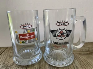 Budweiser Retro Logo Mug Stein Glass Set Of 2 1936 1955 - Picture 1 of 10
