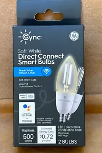 GE CYNC Direct Connect Smart LED 2 Light Bulbs Candelabra Base E6 500 Lumen - Picture 1 of 5