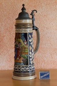 antik Bierkrug Zinndeckel Marzi Remy 1,5L Prunkkrug Jugendstil antique beerstein - Bild 1 von 13