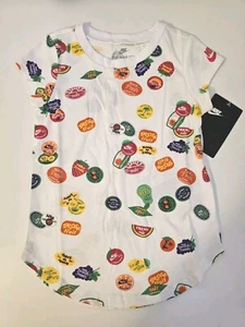 Nike Tee T Shirt fruits White Kids Girls size 3 4 Years Athletic Fit NEW Swoosh - Picture 1 of 6