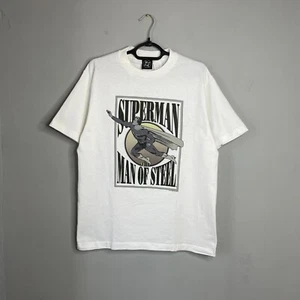 DC Comics 1994 Mens Superman Man Of Steel White T-Shirt Size L Made in USA - Picture 1 of 11