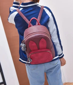 Mochila de cuero de calidad para mujeres y damas Bunny roja Bolso de mano Mochila Bolso Cartera - Imagen 1 de 6