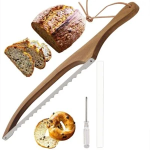 Wooden Bread Cutter for Homemade Bread Serrated Cutter Handle Bread Cutter AU - Picture 1 of 12