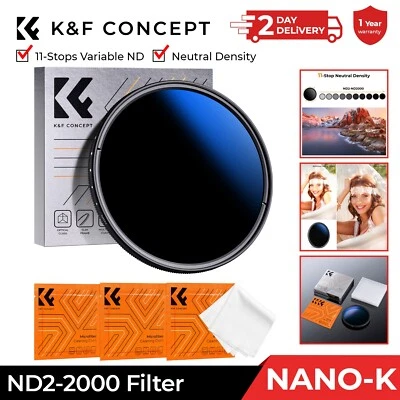 K&F Concept Variable ND2-2000 Neutral Density Filter49/52/55/58/62/67/72/77/82mm - Image 1 of 4