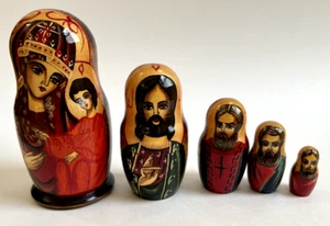 Religious Nesting Dolls Hand Painted Matryoshka Jesus Nativity Signed, SET OF 5 - Picture 1 of 7