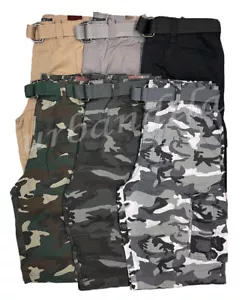 Men's Cargo Shorts Pocket Belted Casual Lightweight Cotton Cargo Shorts - Picture 1 of 15