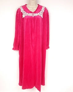 Vtg Anne Leslie Womens Nightgown Robe M Pink Velvet House Dress Front Zip Pocket - Picture 1 of 14