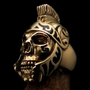 MENS BIKER SKULL RING ROMAN SKULL CENTURIO, BLACK ORNAMENTS SIZE 7 - SOLID BRASS - Picture 1 of 7