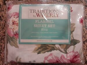 NEW Waverly Forever Yours KING Heavy Weight Flannel Sheet Set Pink Florals NIP