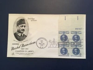 ICOLLECTZONE US 1165 Plate Block Mannerheim FDC First Day Cover (E100) - Picture 1 of 1