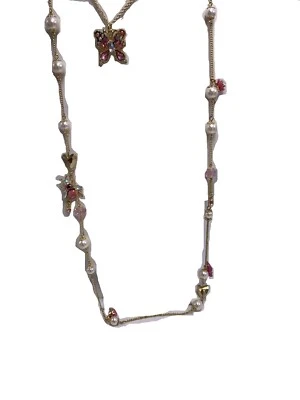 Betsey Johnson Floral Crystal, Faux Pearl Butterfly Bee Multi-Row Necklace - Image 1 of 2