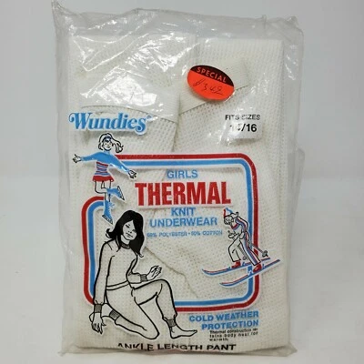 Vintage Deadstock Girls 14/16 XL Knit Waffle Thermal Underwear Ankle Pants - Image 1 of 4