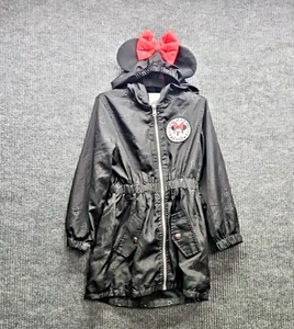 Disney Minnie Mouse Girls Hooded Rain Jacket Coat 6X Black Ears Bow Park - Picture 1 of 13
