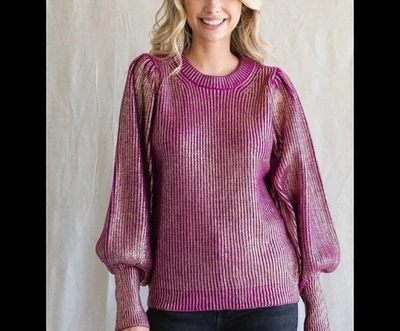 Suéter Jodifl Metálico Rosa Dorado Tejido Mangas Globo Acanalado Talla S Fiesta Acogedor Foto 1 de 4