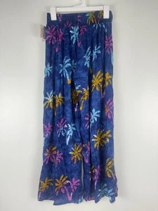 India Boutique Blue/Multi Tropical X-Wide Leg Palazzo Pants Womens Free Size - Picture 1 of 10