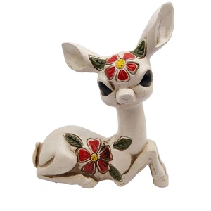 Vintage MCM Kitsch Christmas Deer Figurine Star Creations Big Eyes Floral - Picture 1 of 15