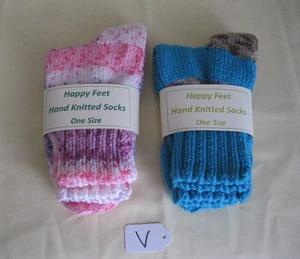 Paar x 2 handgestrickte Socken, Bett Welly bequem, Einheitsgröße, maßgeschneiderte Neuheit Unisex - Bild 1 von 2