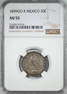 1899 GO R Mexico 20C Centavos NGC AU55 - Picture 1 of 5
