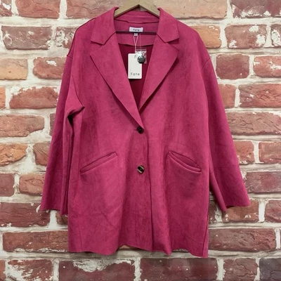 Blazer Fate Mujer Mediano Rosa Imitación Gamuza Gran Tamaño Informal Abotonado Chaqueta Foto 1 de 4