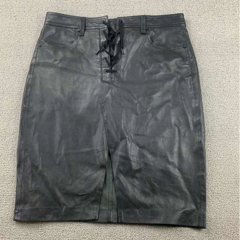 Rag And Bone Skirt Women 29 Black 100% Lamb Leather Lace Up Front Four Pocket - Image 1 of 4