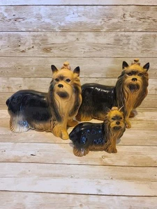 3 Vintage Coopercraft Yorkshire Terrier Dog Figurines 2 Large 1 Small 1970's - Picture 1 of 14