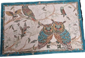 Tessitura Toscana Telerie Owl Owls Floor Mat Rug Made In Italy 30.5" x 20" Boho - Picture 1 of 8