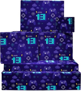 CENTRAL 23 Boys Wrapping Paper - Gamer - 13th Large, GAMER 13TH BIRTHDAY  - Picture 1 of 7