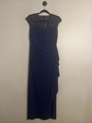 Alex Evenings Petite Blue Embellished Beaded Cocktail Dress 8P Side Ruched - Image 1 of 3