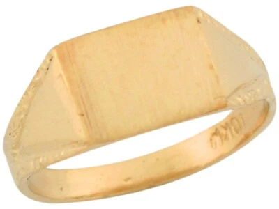 10k or 14k Yellow Gold Rectangular Beautiful Signet Designer Childrens Ring - Image 1 of 4