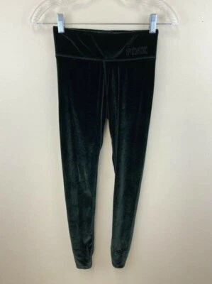 Victoria's Secret Pink XS Dark Hunter Green Velour Velvet Leggings Super Soft - Image 1 of 4