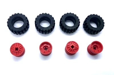 LEGO x4 -Wheels 18mm D. x 14mm Axle Hole 55982 & Black Tyre 30.4 x 14 92402 NEW - Image 1 of 4